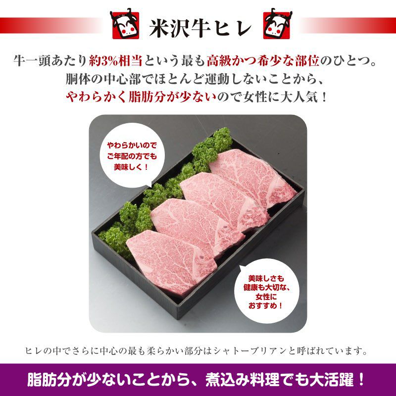 【こちらの商品は最短２～３営業日発送の商品です】米沢牛A5ヒレステーキ　150ｇ×3（桐箱入り）